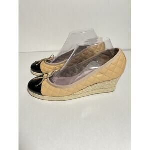 Paul Mayer NEW Just Orleans Quilted Espadrille Wedge Heel Pumps 8 Tan/Black